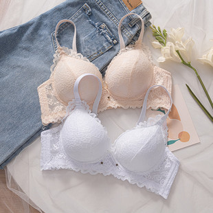 Thin Intimates for Women, Lace, Sexy Girl, Small Breasts, Push-Up, No Rims, Anti-Sagging, White Bra