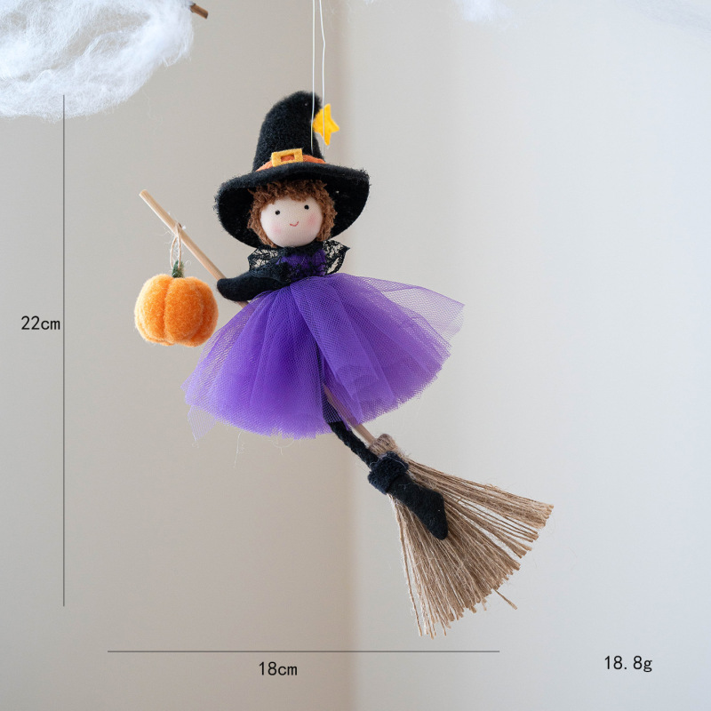国境を越えた新しいハロウィン装飾ほうきガールエンジェルペンダントカボチャガール人形装飾シーンドレスアップ|undefined
