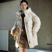 丫丘2025冬季新款中长款羽绒服女加厚保暖连帽拼接宽松羽绒服外套