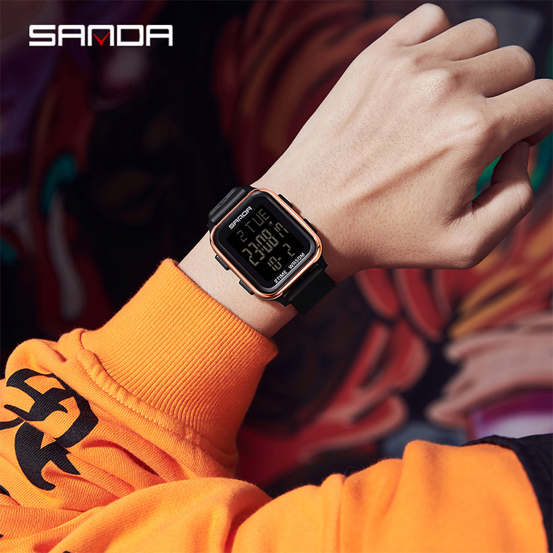 Sanda reloj electrónico de moda de estudiantes de secundaria secundaria, reloj multifuncional, reloj despertador, reloj electrónico de pantalla única