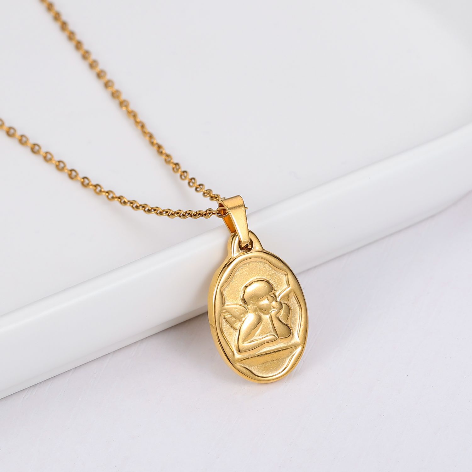 Cupid Pattern Women'S Gender Hip-hop Retro Cupid Stainless Steel Titanium Steel Patchwork Pendant Necklace