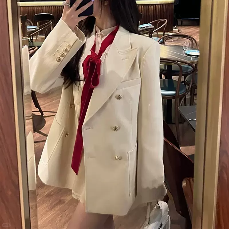口袋设计纯色长袖西装外套女士秋冬季高级感轻奢时尚西服上衣女
