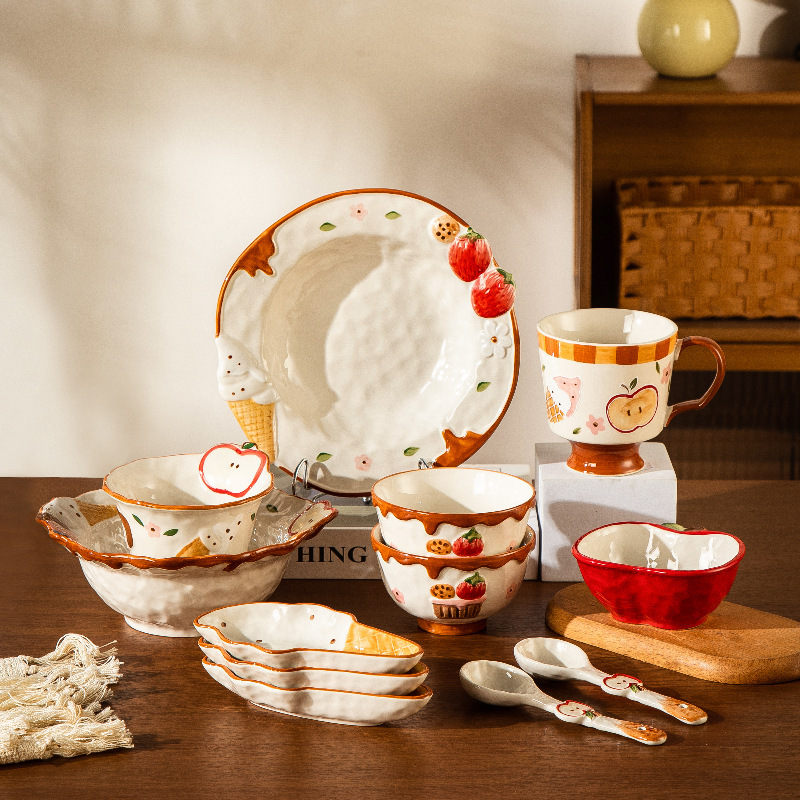 HaiPai Sweetheart Tableware Cartoon Household New Bowl and Plate Set is particularly attractive and has a high-end feel, suitable for one person HaiPai Sweetheart Tableware Cartoon Household New Bowl and Plate Set is particularly attractive and has a high-end feel, suitable for one person