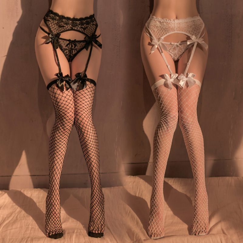 G Sexy Stockings with Open Crotch, No Need to Take Off, Suspender Integrated Stockings, Lace Lingerie Set, Transparent, Passionate and Tempting High Tube Fishnet Stockings