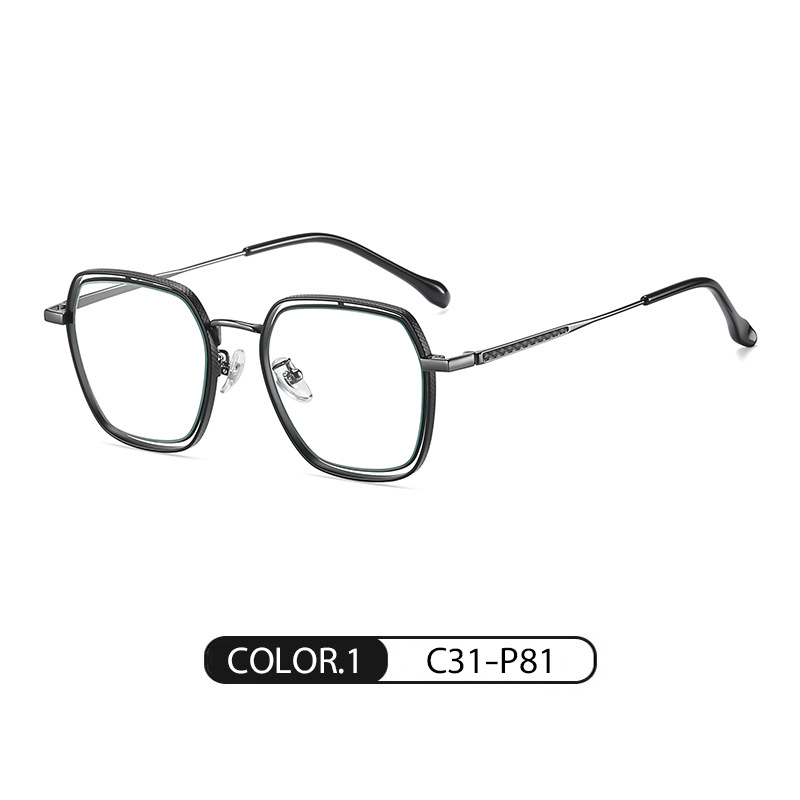Miopía gafas Marco de moda gran marco gafas lisas JS8601 metal industria pesada tallada hueco liso anti-azul gafas de luz