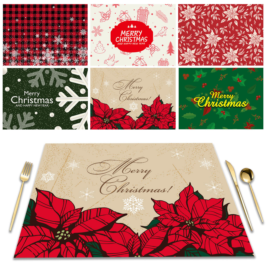 Weihnachtstischsets Leinen Mahlzeit Western Restaurant Isoliermatte Küchendekoration Tischset_voghion.com