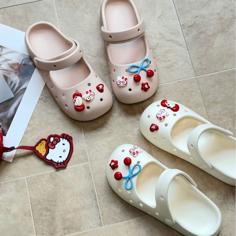 Women's ballet slippers for outdoor wear, breathable and non-slip Mary Jane slippers, breathable EVA thick-soled beach clogs