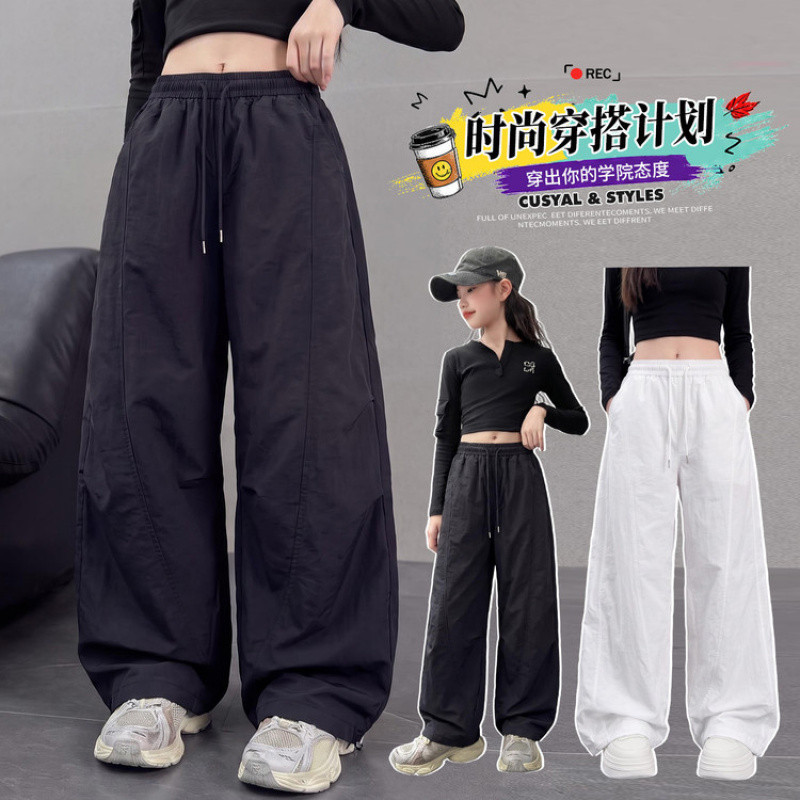 Zhili children's clothing girls' summer wide-leg pants 2026 new Korean style simple white cargo pants girls thin quick-drying