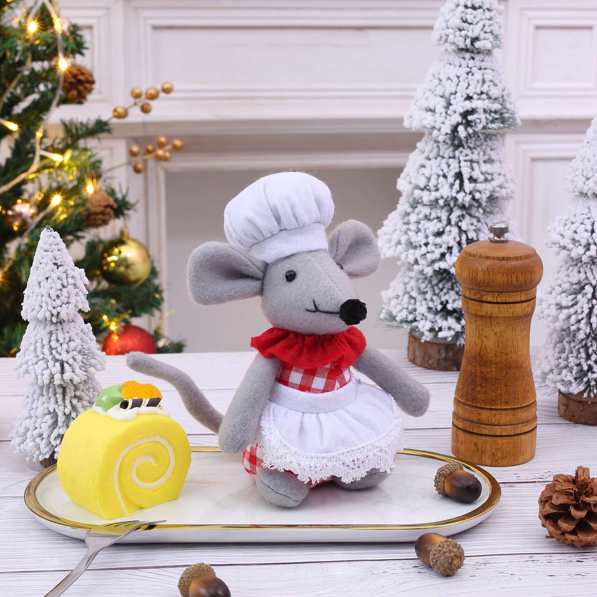 Navidad cuadrada tela muñeca de ratón de piernas largas muñecas de venta cruzada pareja muñeca de ratón decoración de Navidad