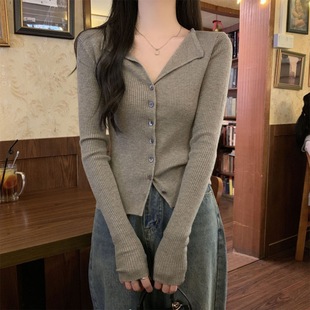 2024 Spring/Summer Knitted Solid Color Fashionable Slim Fit Korean Style Long Sleeve Soft Base Sweater Top