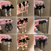 Black silver needle with bow, earrings from pearl, french style, light luxury style, high-quality style, wholesale