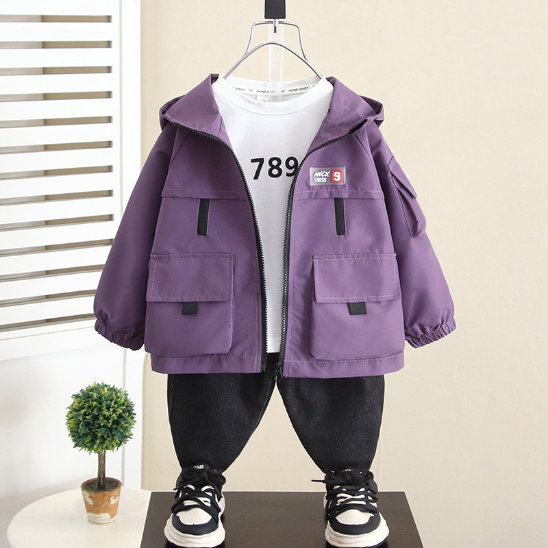 5894 chaqueta para niños 2024 otoño nuevo estilo para niños chaqueta de herramientas coreana bebé chaqueta de primavera y otoño con capucha