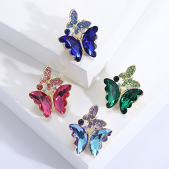 Korean Style Fashion High-End Crystal Two Butterflies Brooch for Women, Elegant Cardigan Coat Western Dress Accessories, Anti-Bleed Collar Pin