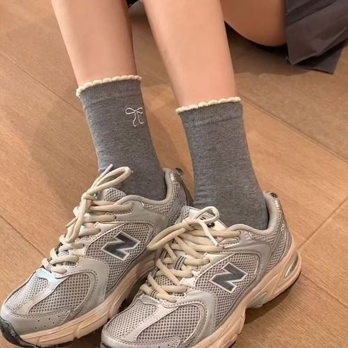 Breathable bubble mouth bowknot women's spring and winter versatile thin crew socks sweat absorbent stack socks