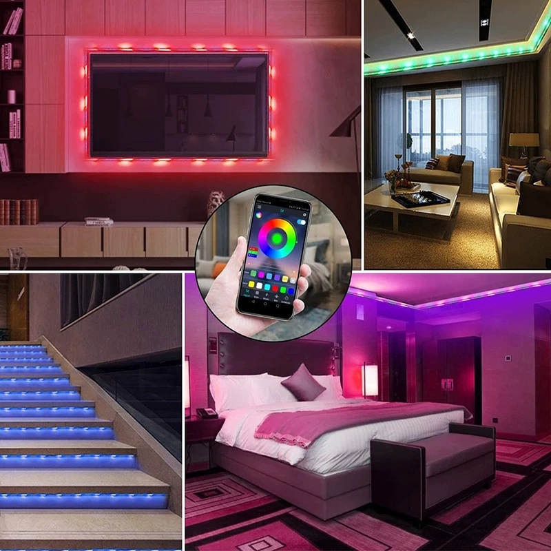 Светодиодная лента 5В 5050/2835 RGB, длина 1–30 м, Bluetooth‑приложение и 24‑кн. пульт