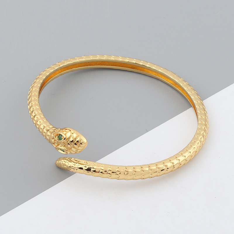 Retro Snake Copper Bangle Inlay Zircon Copper Bracelets