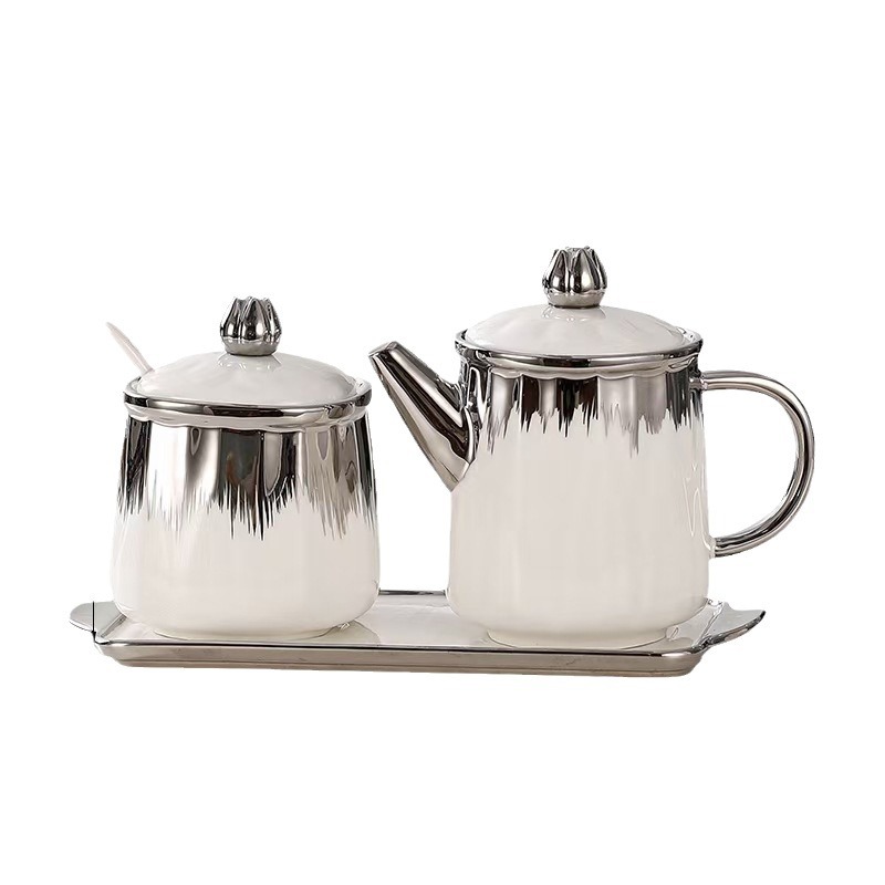 Botella de condimento de cerámica de lujo ligera y creativa botella de condimento de cocina con regalo de mano galvanizado estilo nórdico caja de sal y vinagre personalizada