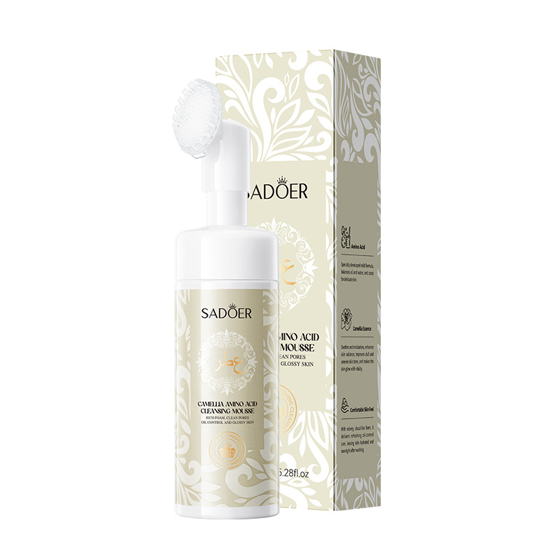 Espuma limpiadora facial SADOER pure English con aminoácidos de plantas y frutas, con cabezal de cepillo, venta al por mayor para comercio exterior transfronterizo.