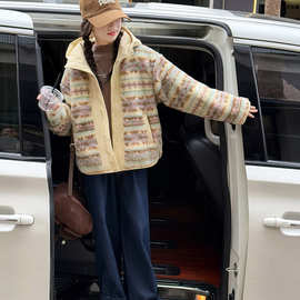 女童加厚毛毛衣秋冬装2025新款洋气休闲棉衣儿童装冬季羊羔毛外套