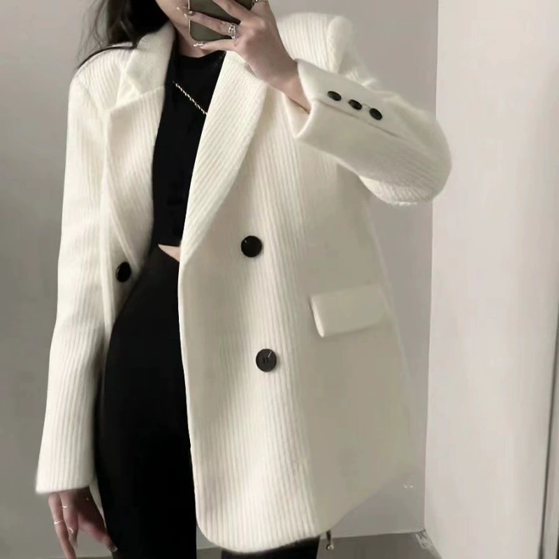Белый демисезонный длинный классический пиджак для отдыха, стиль Chanel, средняя длина, оверсайз