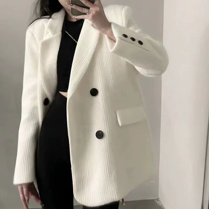 Белый демисезонный длинный классический пиджак для отдыха, стиль Chanel, средняя длина, оверсайз