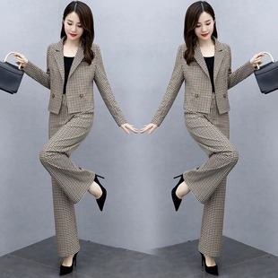 Suit Early Autumn 2022 New Korean Style Trousers Fashionable Elegant Western Style Plaid Wide Leg Pants Two-piece Suit for Women