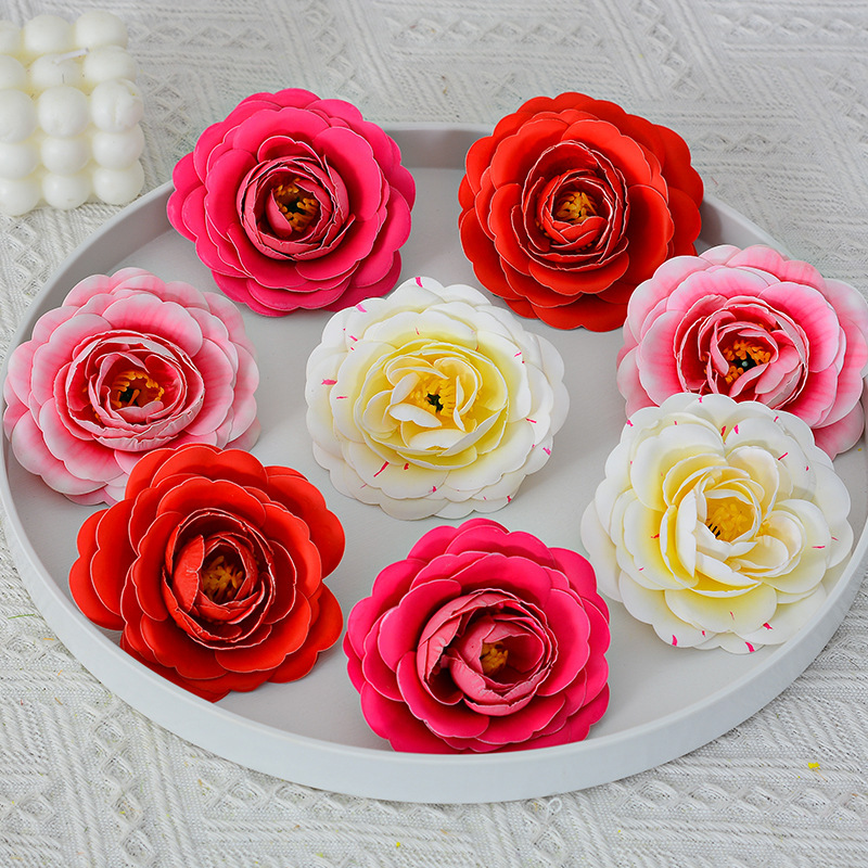 Artificial camellia flower camellia flower head clothing decoration fake flower diy fabric flower accessories gift candy box accessories