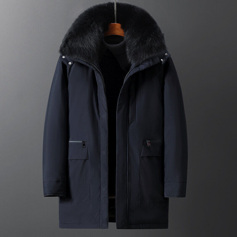 Winter New Down Jacket for Men, Medium Length, Middle-aged and Elderly Dad's Warm Coat, Men's Hooded Jacket, Thickened_voghion.com