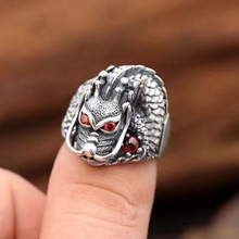 925银戒指男士复古泰银食指环霸气潮款个性朋克嘻哈单身龙头戒指