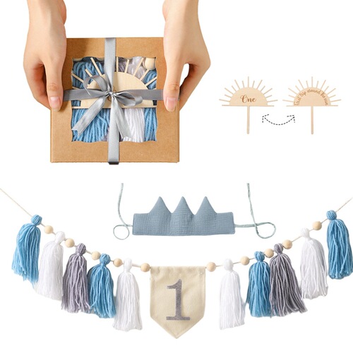 Cross-border Baby Birthday Hat Banner Set Birthday Venue Decoration Props Baby Birthday Memorial Photo Props
