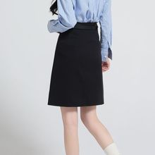 山力达迪秋季灰色高腰半身裙女遮肉显瘦a字裙中裙设计感工装短裙