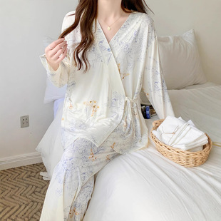 Modal Moon Clothing Spring and Summer Postpartum Four Seasons Kimono Nursing Home Clothing Hospitalized Maternity Pregnant Women Pajamas suit
