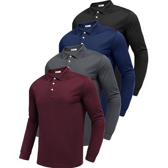 Cross-Border Amazon Popular Spring and Autum European and American Men's Golf Sports and Leisure Pique Quick-Drying Polo Shirts