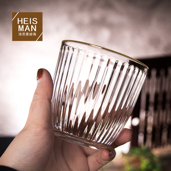 内条纹咖啡杯竖条纹玻璃杯家用透明水杯果汁牛奶早餐杯子耐高温