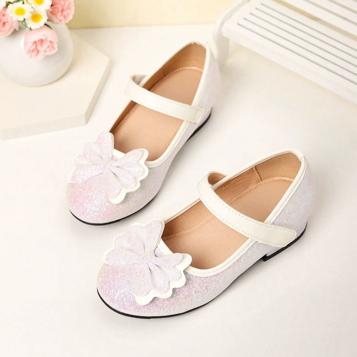Трансграничная внешняя торговля Французский бант туфли принцессы на мягкой подошве нежные и сладкие блестящие липучки для девочек одиночные туфли