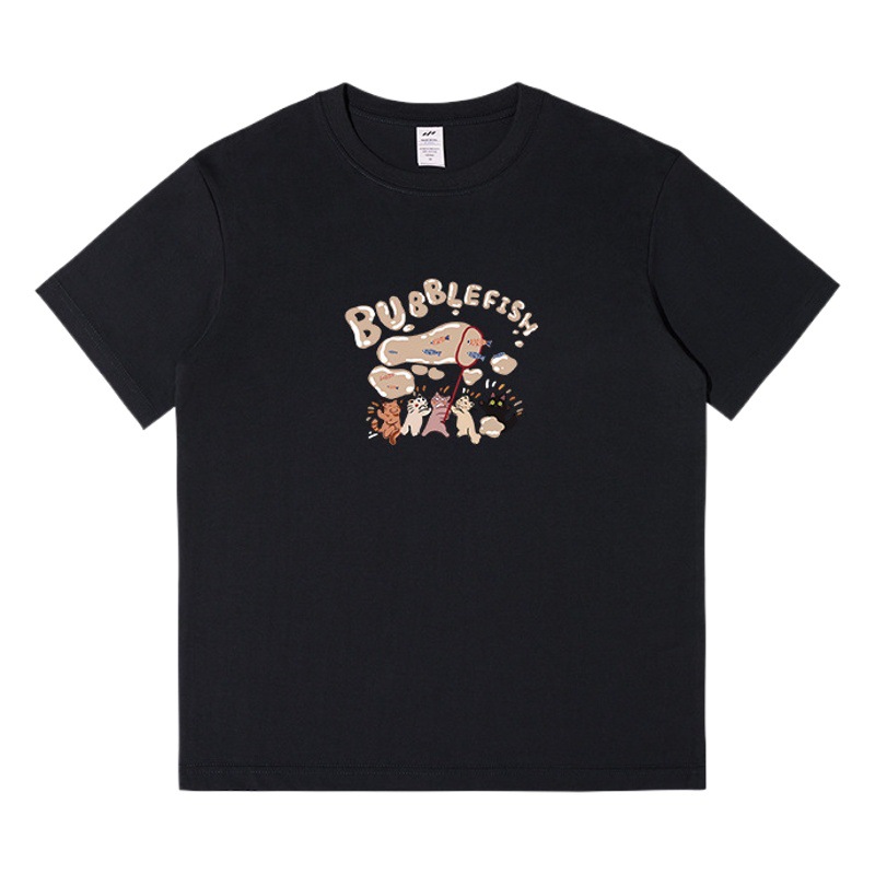 Camiseta de manga corta con estampado de burbujas de dibujos animados de estilo japonés para hombre, corte holgado, algodón puro, camiseta blanca para mujer, informal y versátil para verano. image 1