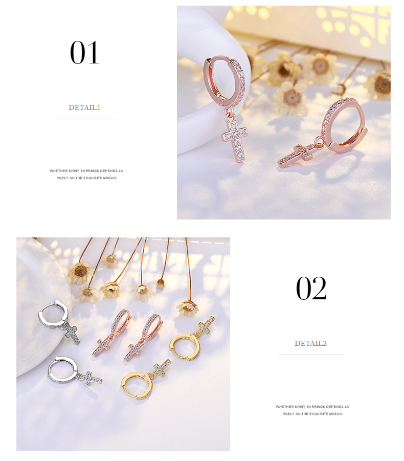 4g Weight 1 Pair Simple Style Cross Plating Copper Zircon Drop Earrings