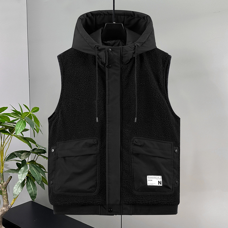 Men's Winter Workwear Hooded Vest Korean Style Trendy Versatile Warm Vest Trendy Dropshipping Large Size M-5Xl
