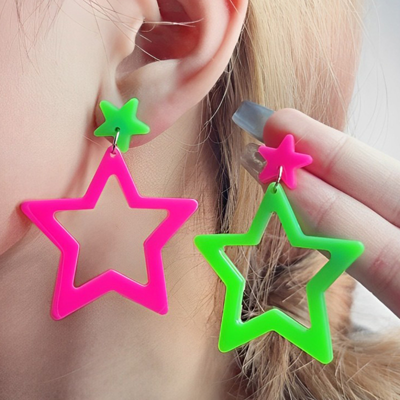 1 Pair Quantity 1 Pair Cute Exaggerated Pentagram Fluorescent Acrylic Women's Drop Earrings Earrings Ear Studs
