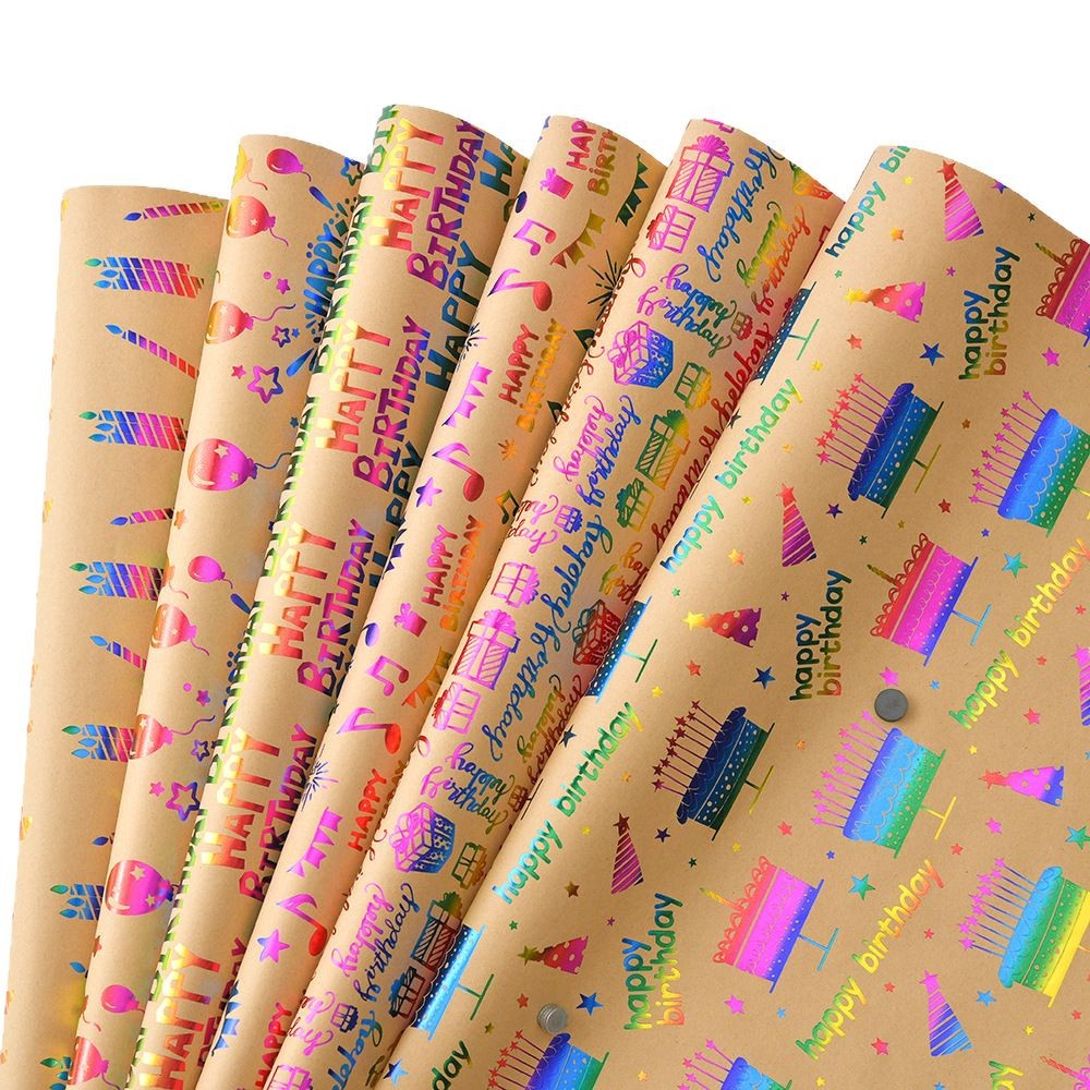 Regalo diy bronceado papel kraft cumpleaños dibujos animados niños retro caja de regalo material de papel de embalaje papel kraft amarillo rollo de papel