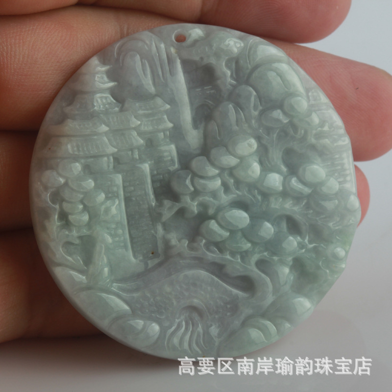 Natural Burmese a goods jade landscape brand ice jade pendant character artistic conception landscape pendant jade pendant jewelry