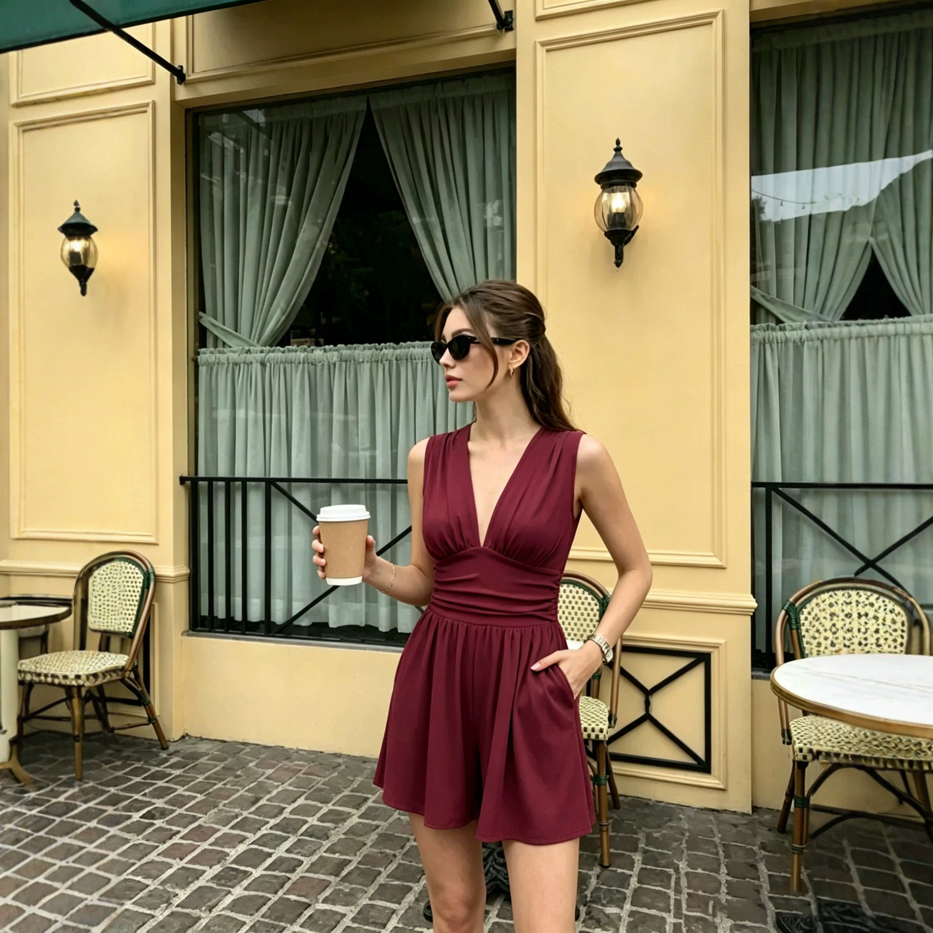 Transfronterizo Amazon Europa y Estados Unidos Casual profundo V elástico camisones sin mangas de verano de mujer cintura amplia pantalones cortos