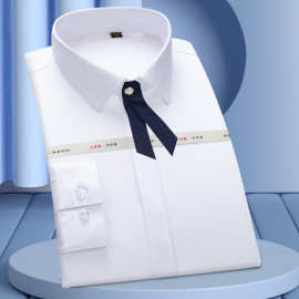 春秋竹纤维长袖女式衬衫女高级感夏修身开衫工装抗皱免烫白色衬衣