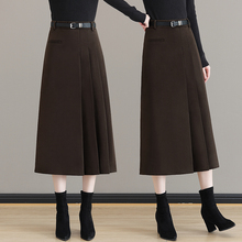 毛呢半身裙女秋冬2024新款高腰显瘦a字百褶冬裙中长款加厚包臀裙