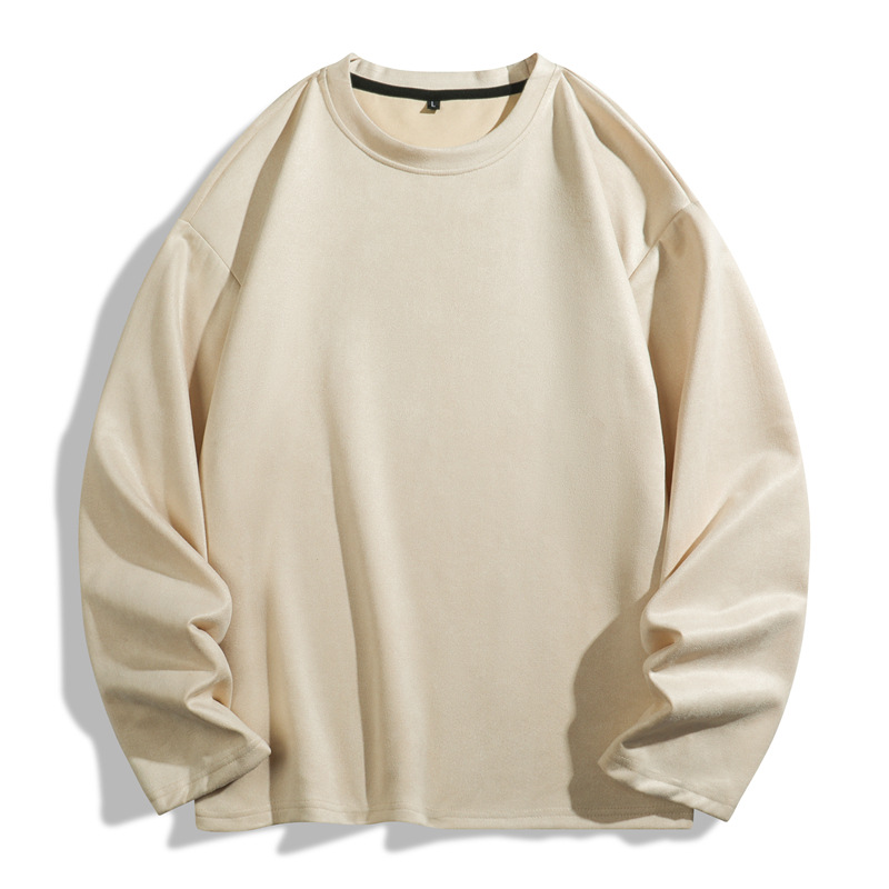Suede hoodie men's spring and autumn trendy brand American loose round neck base long sleeved top_voghion.com