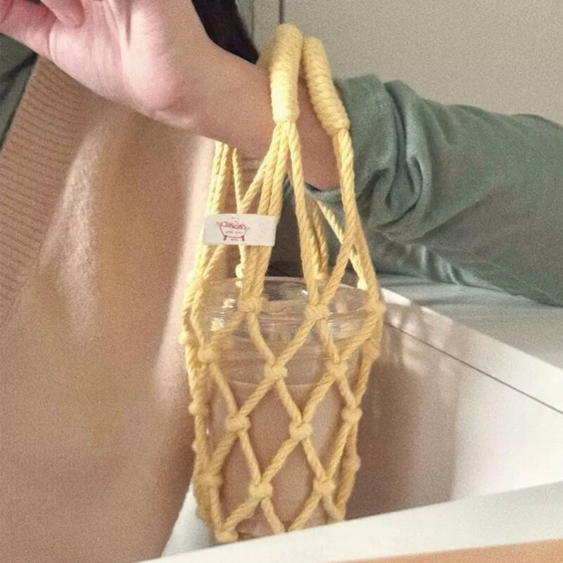 Ins Internet Celebrity Water Cup Net Bag Pure Hand-woven Portable Handbag Milk Tea Coffee Cup Water Cup Set Travel Cup Set