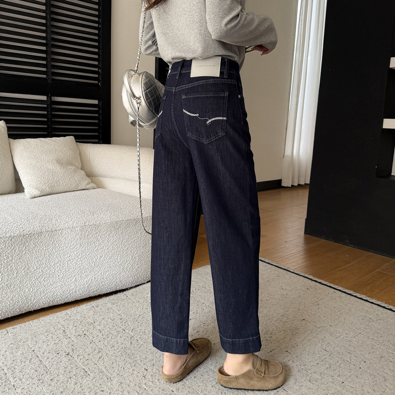 Straight-Leg Jeans with a Great Fit~ Deep Blue Stretch Straight-Leg Jeans for Women, High-Waisted, Loose-Fitting, Cropped Cigarette Pants for Petite Figures Straight-Leg Jeans with a Great Fit~ Deep Blue Stretch Straight-Leg Jeans for Women, High-Waisted, Loose-Fitting, Cropped Cigarette Pants for Petite Figures