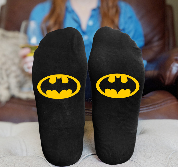 Super Hero series peripheral black socks Cartoon Cartoon printed mid-calf sweat-absorbent breathable invisible trendy casual socks
