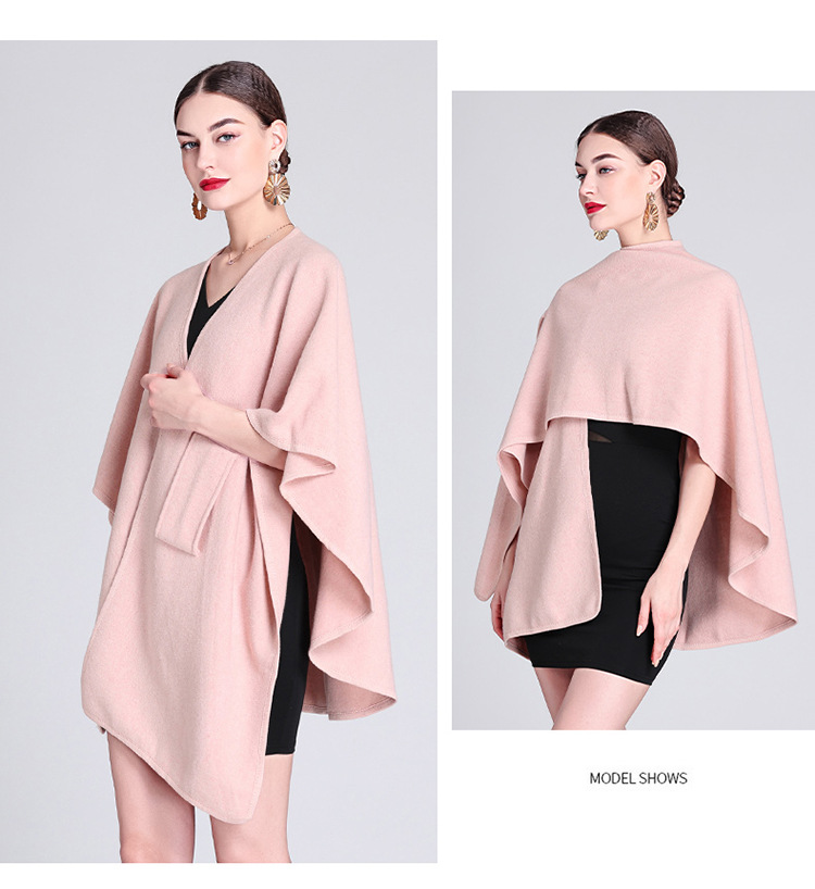 Fashion cape cape with cape outside large size knitted cardigan loose coat women_voghion.com
