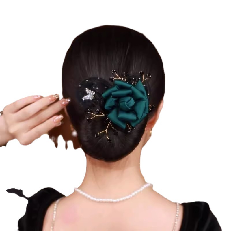 Luz de lujo mariposa Rosa accesorios para el cabello Cabeza trasera de las mujeres giro fijo artefacto mullido perezoso updo cabeza de la Bola de Pelo tocado